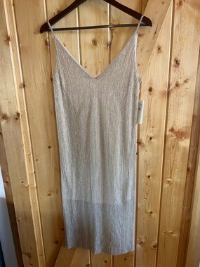 Just Me Metallic Champagne Slip Midi Dress